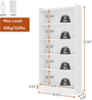 Tall White Six Tier Bookcase 72 Inches Contemporary Wood