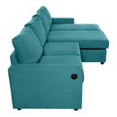 Convertible U-shaped Sectional Sofa with Storage Chaise Lounges & USB Ports, Teal, Twill Polyester, 103.9'