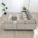 Convertible Sectional Corduroy  Sofa with Storage Ottoman,Cupholders, USB Ports for Living Room Apartment,Gray