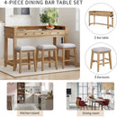 TREXM 4-Piece Dining Table Set for 3, Retro Kitchen Table and Chairs Set with 3 Storage Drawers, Ideal for Small Spaces (Natural)