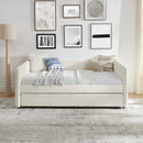 Daybed with Trundle Upholstered Tufted Sofa Bed, Full Size, Boucle Fabric, Beige(83'x58.5'x29.5')
