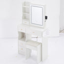 29.2' Small Size Left Drawer Desktop Vanity Table + Cushioned Stool, 2 AC+2 USB Power Station, Hair dryer bracket, Extra Large Touch Control Sliding LED Mirror, Tri-color Switching, Brightness Adjust