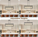 Six Light Black Linear Chandelier With Adjustable Height