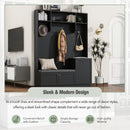 ON-TREND Elegant Design Hall Tree with Comfort and Storage Solutions, Functional Hallway Shoe Cabinet with Bench&Cushion, Modern Coat Rack with Hooks for Entryways, Black (OLD SKU: SD000026AAB)