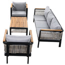 Outdoor Sectional Sofa Set 5-Person Patio Seating Group with Cushions and Coffee Table, Grey, Steel & Acacia Wood
