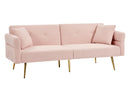 Modern Teddy Upholstered Accent Loveseat Sofa With Side Pocket,Folding Sleeper Sofa Bed With Foldable Armrest , Adjustable Backrest and Golden Metal Legs for Living Room,Pink