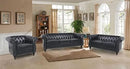 Three Piece Living Room Furniture Set With Faux Leather Chesterfield Sofa Club Chair And Loveseat In Black