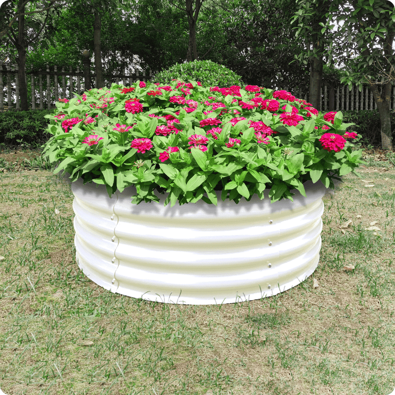 17" Tall x 42" Round Raised Garden Bed, in Ivory