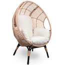 New Grid Style  PE Wicker Weaving Patio Egg Chair with Natural Color Rattan Beige Cushion