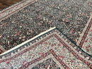 Large Sino Persian Rug 10x14, Wool Hand Knotted Vintage Carpet, Dark Green & Beige, Kirman Floral Rug, Fine Weave, Traditional, Large