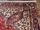 Large Persian Heriz Rug 10x13, Wool Hand Knotted Antique Carpet, Red and Ivory, Geometric Tribal Room Sized Rug, Decorative Oriental Rug