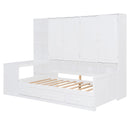 Twin Size Wooden Daybed With Three Drawers, and All-in-One Cabinet, Desk and Shelves, White