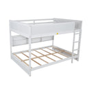 Queen Over Queen Bunk Bed with Built-in Storage Cabinets,Charging Station,Ladder,Safety Guardrails,Solid Pine Wood Bunk Bed,White