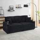 80-inch two-in-one folding sofa, foldable hidden lying function, corduroy fabric, equipped with cup holder and pillow, easily adapts to the living room space, black
