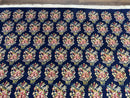 Persian Rug 9x12, Authentic Hand Knotted Carpet, Repeated Floral Motif Garden of Eden, Navy Blue Wool Rug 9 x 12, Semi Antique Kirman Rug