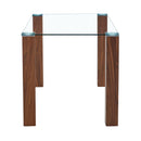 Transparent Tempered Glass Dining Table with Walnut MDF Wood Grain Legs, 49.6x30 Inch