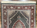 Sino Persian Rug 4x6, Wool with Silk Highlights, Fine Hand Knotted Carpet, Green & Maroon Red, Herati Medallion, Vintage Rug