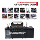 Castelle Flame Belmont 43-Inch 6-Burner 85K BTU Stainless Steel Outdoor BBQ Kitchen Grill Island With Wine Cooler, Rotisserie, And Sink (SAK19476)