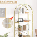 5 Tier Bookshelf Arched Display White Gold Metal Frame Bookcase