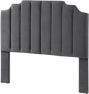 Dark Gray Velvet Tufted Queen Headboard with Curved Design