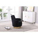Velvet Swivel Barrel Chair, Swivel Accent Chairs Armchair for Living Room, Reading Chairs for Bedroom Comfy, Round Barrel Chairs with Gold Stainless Steel Base (Black)