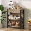 Rustic Oak 3 Tier Bookshelf With Drawer Industrial Wood And Metal Bookcase