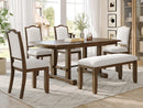 6-Piece Dining Table Set, 60inch to 78inch Extendable Wood Dining Table with Removable Leaf, Kitchen Table Set with 4 Upholstered Side Chair and Bench, Dining Table Set for 6 (Brown)