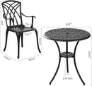 Outdoor Cast Aluminum Bistro Set 3 Piece Table And 2 Chairs Black