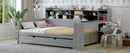 Wooden Full Size Daybed with Storage Shelves, Multi-functional Bed with Twin Size Trundle Bed and  Study Desk,Gray
