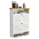 4-Layer Folding White MDF Shoe Cabinet with Metal Rounded Corners – Convenient Shoe Storage