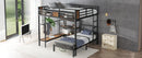 Queen Over Twin Bunk Bed with storage area on upper bed, lower bed with hangers and shelves, Space-Saving/Noise Reduced,black