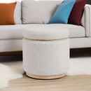 Cream Sherpa Deluxe Storage Ottoman Solidwood Base