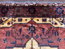 Afghan Heriz Rug 9x12, Tribal Geometric Serapi Carpet, Rust Cream and Navy, Wool on Wool