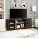Modern Farmhouse TV Media Stand, Large Barn Inspired Home Entertainment Console, for TV Up to 80", with Open Shelves and Closed Cabinets, Espresso and Black, 70"Wx15.55"Dx26.89"H