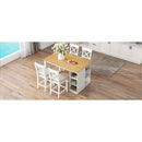 TOPMAX 60'Lx30'W Solid Wood Farmhouse Counter Height Dining Table Set with 3-Tier Storage Shelves, Upholstered Dining Chairs for 4, 5-Piece, White (OLD SKU: SP000041AAK)