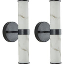 Resin Imitation Marble Texture Wall Light with Black Iron Metal Frame,Set of 2,Elegant Lighting Fixtures for Hallways,Bathrooms,and Bedrooms (Only Indoor)