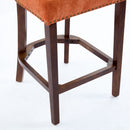 Mid Century Modern Counter Height Bar Stools Set of 2, Farmhouse Linen Fabric Upholstered Accent Chair Curved Backrest with Copper Nails around,Kitchen Chairs with Hardwood Frame, Orange