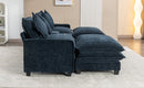 Contemporary Chenille Upholstered Sectional Sofa with Ottomans, USB Ports, Cup Holders & Storage, Blue