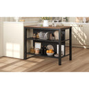 TOPMAX Solid Wood Rustic 45' Stationary Kitchen Island, Rubber Wood Butcher Block Dining Table Prep Table with 2 Open Shelves for Small Places,Walnut+Black