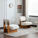 [Set of 2] Modern Beige Lounge Chair with Polyester Upholstery, Sturdy Wood Base With Natural Finish, Minimalist and Stylish Accent Seating for Living Room, Bedroom, or Office