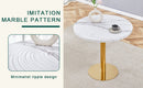 Table and chair set.31.5 Inch Elegant White Marble Pattern Round Dining Table - Suction Molding Annular Texture.Paired With 4 Black High-quality PU Chairs With Arched Golden Metal Legs.