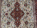 Persian Qum Rug 7x11, Beige and Red, Highly Detailed Floral Pattern, Fine 260 KPSI