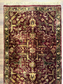 Indo Persian Runner Rug 2.7 x 13.8, Maroon, Wool, Handmade Indian Rug for Hallway