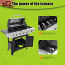 Propane Grill 4 Burner Barbecue Grill Stainless Steel Gas Grill with Side Burner, 46,500 BTU Outdoor Cooking, Patio, Garden Barbecue Grill, Black and Silver