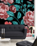 Modish Dark Wallpaper with Red Flowers