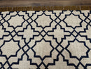 Indian Kilim Rug 8x10, Oat and Navy Blue, Dhurrie Carpet, Handmade, Wool