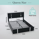Upholstered Platform Bed Frame With Adjustable LED Headboard, USB C-Charging, Hydraulic Lift