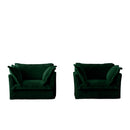 Set of 2 Slipcovered Armchairs,Deep Seat Accent Chair Set for Living Room, Reading Room, Bedroom and Working Spaces,Armchair Sets with Large Soft Pillows,Green Corduroy Fabric