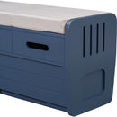 Rustic Storage Bench with 2 Drawers, Hidden Storage Space, and 3 False Drawers at the Top, Shoe Bench for Living Room, Entryway (Navy)