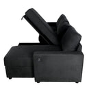 Convertible U-shaped Sectional Sofa with Storage Chaise Lounges and USB Ports, Black Twill Polyester, 103.9 Inches